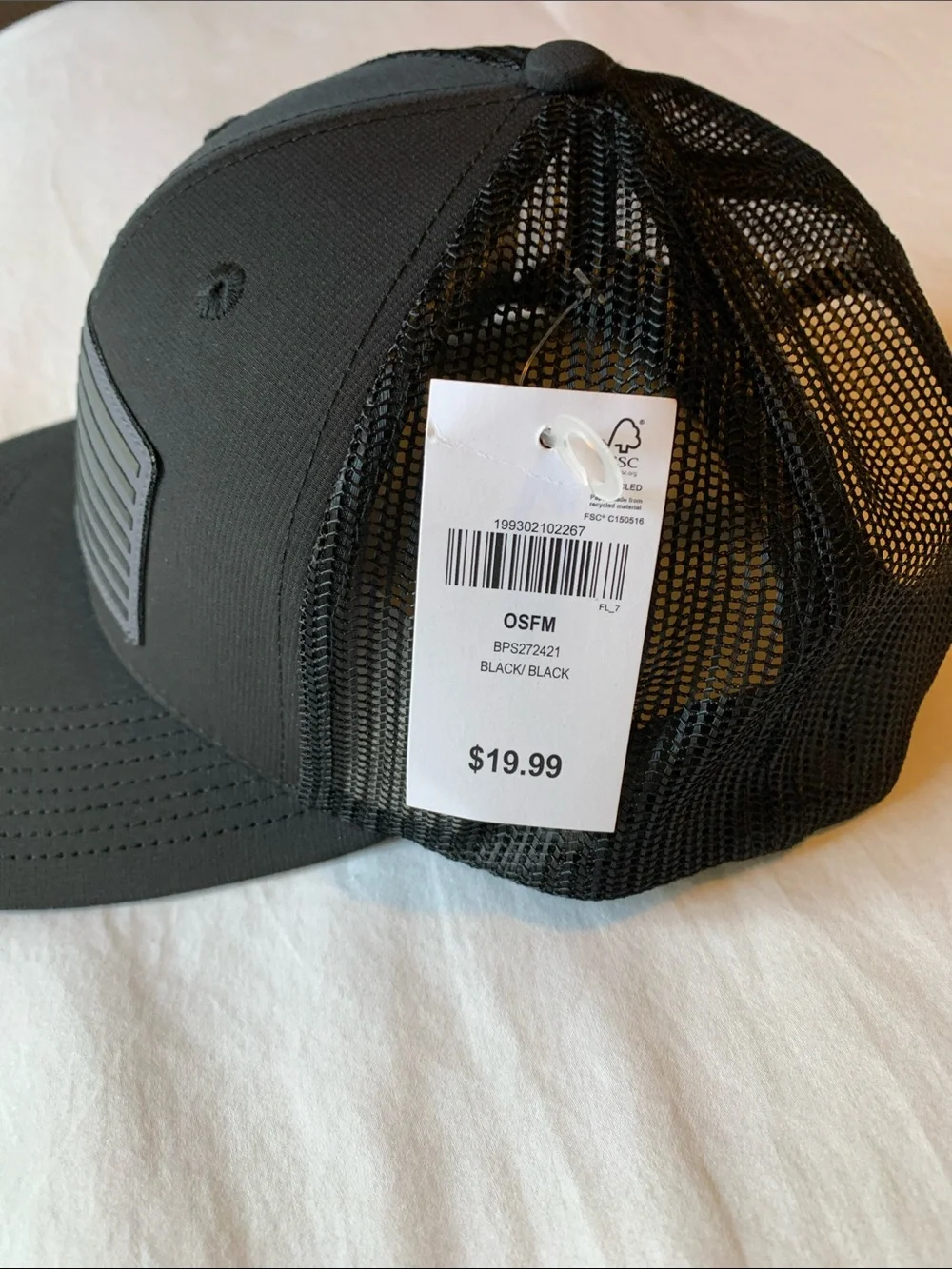 Bass Pro Shops Black Mesh Back Trucker Cap with Flag Patch